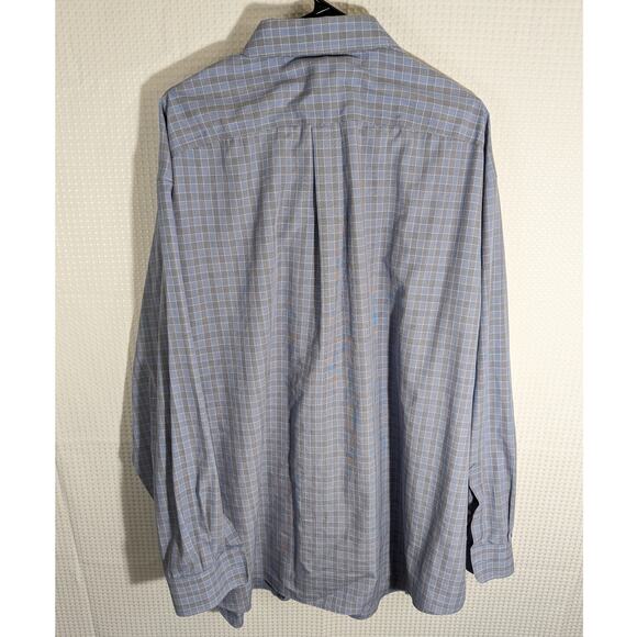 Roundtree Yorke 3XB Blue Plaid Button Down Shirt Mens Gold Label Non Iron Cotton - Picture 4 of 4